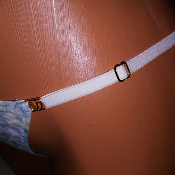 Victoria Secret Bra Set 36DDD Push Up Medium Thong Panty Blue White Floral New - Picture 8 of 11